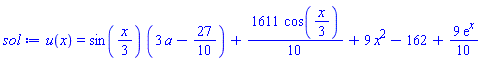 u(x) = sin((1/3)*x)*(3*a-27/10)+(1611/10)*cos((1/3)*x)+9*x^2-162+(9/10)*exp(x)