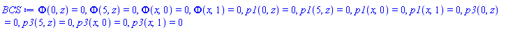 Phi(0, z) = 0, Phi(5, z) = 0, Phi(x, 0) = 0, Phi(x, 1) = 0, p1(0, z) = 0, p1(5, z) = 0, p1(x, 0) = 0, p1(x, 1) = 0, p3(0, z) = 0, p3(5, z) = 0, p3(x, 0) = 0, p3(x, 1) = 0