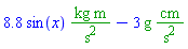 8.8*sin(x)*Units:-Unit(kg*m/s^2)-3*Units:-Unit(g)*Units:-Unit(cm/s^2)