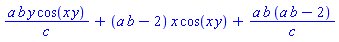 a*b*y*cos(x*y)/c+(a*b-2)*x*cos(x*y)+a*b*(a*b-2)/c