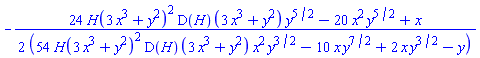 -(1/2)*(24*H(3*x^3+y^2)^2*(D(H))(3*x^3+y^2)*y^(5/2)-20*x^2*y^(5/2)+x)/(54*H(3*x^3+y^2)^2*(D(H))(3*x^3+y^2)*x^2*y^(3/2)-10*x*y^(7/2)+2*x*y^(3/2)-y)