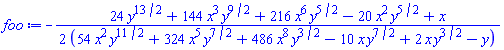 -(1/2)*(24*y^(13/2)+144*x^3*y^(9/2)+216*x^6*y^(5/2)-20*x^2*y^(5/2)+x)/(54*x^2*y^(11/2)+324*x^5*y^(7/2)+486*x^8*y^(3/2)-10*x*y^(7/2)+2*x*y^(3/2)-y)