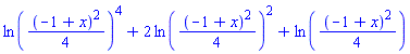 ln((1/4)*(-1+x)^2)^4+2*ln((1/4)*(-1+x)^2)^2+ln((1/4)*(-1+x)^2)