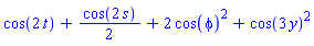 cos(2*t)+(1/2)*cos(2*s)+2*cos(phi)^2+cos(3*y)^2