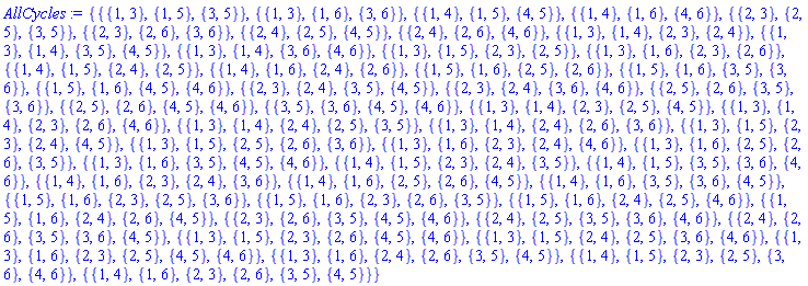 {{{1, 3}, {1, 5}, {3, 5}}, {{1, 3}, {1, 6}, {3, 6}}, {{1, 4}, {1, 5}, {4, 5}}, {{1, 4}, {1, 6}, {4, 6}}, {{2, 3}, {2, 5}, {3, 5}}, {{2, 3}, {2, 6}, {3, 6}}, {{2, 4}, {2, 5}, {4, 5}}, {{2, 4}, {2, 6}, {4, 6}}, {{1, 3}, {1, 4}, {2, 3}, {2, 4}}, {{1, 3}, {1, 4}, {3, 5}, {4, 5}}, {{1, 3}, {1, 4}, {3, 6}, {4, 6}}, {{1, 3}, {1, 5}, {2, 3}, {2, 5}}, {{1, 3}, {1, 6}, {2, 3}, {2, 6}}, {{1, 4}, {1, 5}, {2, 4}, {2, 5}}, {{1, 4}, {1, 6}, {2, 4}, {2, 6}}, {{1, 5}, {1, 6}, {2, 5}, {2, 6}}, {{1, 5}, {1, 6}, {3, 5}, {3, 6}}, {{1, 5}, {1, 6}, {4, 5}, {4, 6}}, {{2, 3}, {2, 4}, {3, 5}, {4, 5}}, {{2, 3}, {2, 4}, {3, 6}, {4, 6}}, {{2, 5}, {2, 6}, {3, 5}, {3, 6}}, {{2, 5}, {2, 6}, {4, 5}, {4, 6}}, {{3, 5}, {3, 6}, {4, 5}, {4, 6}}, {{1, 3}, {1, 4}, {2, 3}, {2, 5}, {4, 5}}, {{1, 3}, {1, 4}, {2, 3}, {2, 6}, {4, 6}}, {{1, 3}, {1, 4}, {2, 4}, {2, 5}, {3, 5}}, {{1, 3}, {1, 4}, {2, 4}, {2, 6}, {3, 6}}, {{1, 3}, {1, 5}, {2, 3}, {2, 4}, {4, 5}}, {{1, 3}, {1, 5}, {2, 5}, {2, 6}, {3, 6}}, {{1, 3}, {1, 6}, {2, 3}, {2, 4}, {4, 6}}, {{1, 3}, {1, 6}, {2, 5}, {2, 6}, {3, 5}}, {{1, 3}, {1, 6}, {3, 5}, {4, 5}, {4, 6}}, {{1, 4}, {1, 5}, {2, 3}, {2, 4}, {3, 5}}, {{1, 4}, {1, 5}, {3, 5}, {3, 6}, {4, 6}}, {{1, 4}, {1, 6}, {2, 3}, {2, 4}, {3, 6}}, {{1, 4}, {1, 6}, {2, 5}, {2, 6}, {4, 5}}, {{1, 4}, {1, 6}, {3, 5}, {3, 6}, {4, 5}}, {{1, 5}, {1, 6}, {2, 3}, {2, 5}, {3, 6}}, {{1, 5}, {1, 6}, {2, 3}, {2, 6}, {3, 5}}, {{1, 5}, {1, 6}, {2, 4}, {2, 5}, {4, 6}}, {{1, 5}, {1, 6}, {2, 4}, {2, 6}, {4, 5}}, {{2, 3}, {2, 6}, {3, 5}, {4, 5}, {4, 6}}, {{2, 4}, {2, 5}, {3, 5}, {3, 6}, {4, 6}}, {{2, 4}, {2, 6}, {3, 5}, {3, 6}, {4, 5}}, {{1, 3}, {1, 5}, {2, 3}, {2, 6}, {4, 5}, {4, 6}}, {{1, 3}, {1, 5}, {2, 4}, {2, 5}, {3, 6}, {4, 6}}, {{1, 3}, {1, 6}, {2, 3}, {2, 5}, {4, 5}, {4, 6}}, {{1, 3}, {1, 6}, {2, 4}, {2, 6}, {3, 5}, {4, 5}}, {{1, 4}, {1, 5}, {2, 3}, {2, 5}, {3, 6}, {4, 6}}, {{1, 4}, {1, 6}, {2, 3}, {2, 6}, {3, 5}, {4, 5}}}