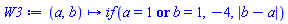 proc (a, b) options operator, arrow; `if`(a = 1 or b = 1, -4, abs(b-a)) end proc