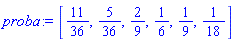 [11/36, 5/36, 2/9, 1/6, 1/9, 1/18]