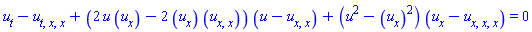 diff(u(t, x), t)-(diff(diff(diff(u(t, x), t), x), x))+(2*u(t, x)*(diff(u(t, x), x))-2*(diff(u(t, x), x))*(diff(diff(u(t, x), x), x)))*(u(t, x)-(diff(diff(u(t, x), x), x)))+(u(t, x)^2-(diff(u(t, x), x))^2)*(diff(u(t, x), x)-(diff(diff(diff(u(t, x), x), x), x))) = 0