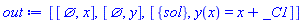 [[{}, x], [{}, y], [{sol}, y(x) = x+_C1]]