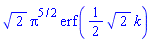 2^(1/2)*Pi^(5/2)*erf((1/2)*2^(1/2)*k)
