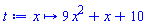proc (x) options operator, arrow; 9*x^2+x+10 end proc
