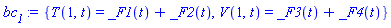 {T(1, t) = _F1(t)+_F2(t), V(1, t) = _F3(t)+_F4(t)}