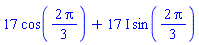 17*%cos((2/3)*Pi)+(17*I)*%sin((2/3)*Pi)