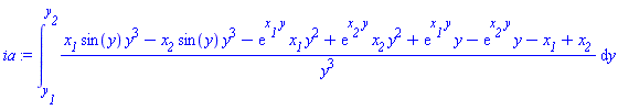 int((x__1*sin(y)*y^3-x__2*sin(y)*y^3-exp(x__1*y)*x__1*y^2+exp(x__2*y)*x__2*y^2+exp(x__1*y)*y-exp(x__2*y)*y-x__1+x__2)/y^3, y = y__1 .. y__2)