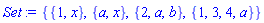 {{1, x}, {a, x}, {2, a, b}, {1, 3, 4, a}}