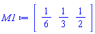 Vector[row](3, {(1) = 1/6, (2) = 1/3, (3) = 1/2})