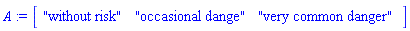 A := Matrix(1, 3, {(1, 1) = "without risk", (1, 2) = "occasional dange", (1, 3) = "very common danger"})