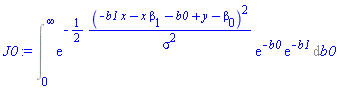 Int(exp(-(1/2)*(-b1*x-x*beta[1]-b0+y-beta[0])^2/sigma^2)*exp(-b0)*exp(-b1), b0 = 0 .. infinity)