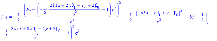-(1/2)*(b0-(-(1/2)*(2*b1*x+2*x*beta[1]-2*y+2*beta[0])/sigma^2-1)*sigma^2)^2/sigma^2-(1/2)*(-b1*x-x*beta[1]+y-beta[0])^2/sigma^2-b1+(1/2)*(-(1/2)*(2*b1*x+2*x*beta[1]-2*y+2*beta[0])/sigma^2-1)^2*sigma^2