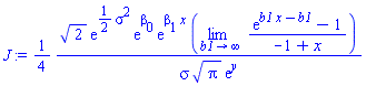 (1/4)*2^(1/2)*exp((1/2)*sigma^2)*exp(beta[0])*exp(beta[1]*x)*(limit((exp(b1*x-b1)-1)/(-1+x), b1 = infinity))/(sigma*Pi^(1/2)*exp(y))