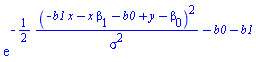 exp(-(1/2)*(-b1*x-x*beta[1]-b0+y-beta[0])^2/sigma^2-b0-b1)
