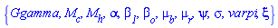 {Ggamma, M__c, M__h, alpha, beta__1, beta__o, mu__b, mu__r, psi, sigma, varpi, xi}