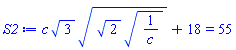 c*3^(1/2)*(2^(1/2)*(1/c)^(1/2))^(1/2)+18 = 55