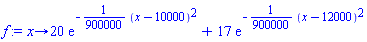 proc (x) options operator, arrow; 20*exp(-(1/900000)*(x-10000)^2)+17*exp(-(1/900000)*(x-12000)^2) end proc