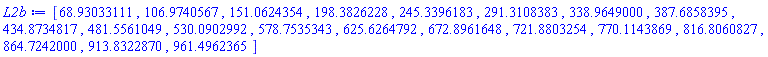 [68.93033111, 106.9740567, 151.0624354, 198.3826228, 245.3396183, 291.3108383, 338.9649000, 387.6858395, 434.8734817, 481.5561049, 530.0902992, 578.7535343, 625.6264792, 672.8961648, 721.8803254, 770.1143869, 816.8060827, 864.7242000, 913.8322870, 961.4962365]