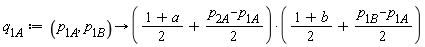 q__1A := proc (p__1A, p__1B) options operator, arrow; (1/2+(1/2)*a+(1/2)*p__2A-(1/2)*p__1A)*(1/2+(1/2)*b+(1/2)*p__1B-(1/2)*p__1A) end proc