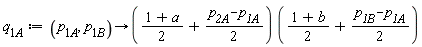q__1A := proc (p__1A, p__1B) options operator, arrow; (1/2+(1/2)*a+(1/2)*p__2A-(1/2)*p__1A)*(1/2+(1/2)*b+(1/2)*p__1B-(1/2)*p__1A) end proc