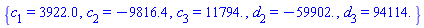 {c[1] = 3922.0, c[2] = -9816.4, c[3] = 11794., d[2] = -59902., d[3] = 94114.}