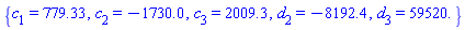 {c[1] = 779.33, c[2] = -1730.0, c[3] = 2009.3, d[2] = -8192.4, d[3] = 59520.}