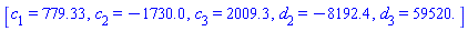 [c[1] = 779.33, c[2] = -1730.0, c[3] = 2009.3, d[2] = -8192.4, d[3] = 59520.]