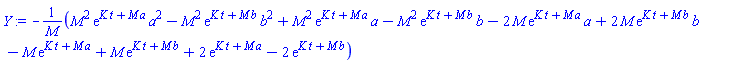 -(M^2*exp(K*t+M*a)*a^2-M^2*exp(K*t+M*b)*b^2+M^2*exp(K*t+M*a)*a-M^2*exp(K*t+M*b)*b-2*M*exp(K*t+M*a)*a+2*M*exp(K*t+M*b)*b-M*exp(K*t+M*a)+M*exp(K*t+M*b)+2*exp(K*t+M*a)-2*exp(K*t+M*b))/M