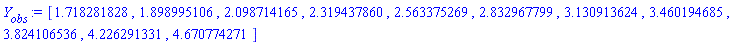 [1.718281828, 1.898995106, 2.098714165, 2.319437860, 2.563375269, 2.832967799, 3.130913624, 3.460194685, 3.824106536, 4.226291331, 4.670774271]