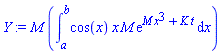M*(int(cos(x)*x*M*exp(M*x^3+K*t), x = a .. b))
