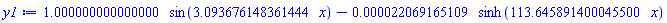 1.000000000000000*sin(3.093676148361444*x)-0.22069165109e-4*sinh(113.645891400045500*x)