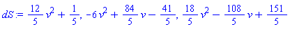 (12/5)*v^2+1/5, -6*v^2+(84/5)*v-41/5, (18/5)*v^2-(108/5)*v+151/5