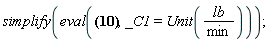 simplify(eval(Q(t) = (5/6)*Units[Unit](lb/s)+exp(-(1/50)*t)*_C1, _C1 = Unit(lb/min)))