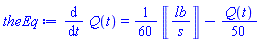 diff(Q(t), t) = (1/60)*Units:-Unit(lb/s)-(1/50)*Q(t)