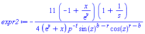 -(11/4)*(-1+x/exp(y))*(1+1/s)/((exp(y)+x)*p^(-t)*sin(z)^(b-r)*cos(z)^(r-b))