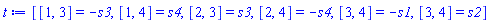 [[1, 3] = -s3, [1, 4] = s4, [2, 3] = s3, [2, 4] = -s4, [3, 4] = -s1, [3, 4] = s2]