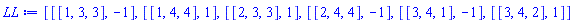 [[[1, 3, 3], -1], [[1, 4, 4], 1], [[2, 3, 3], 1], [[2, 4, 4], -1], [[3, 4, 1], -1], [[3, 4, 2], 1]]