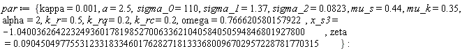 par := {a = 2.5, alpha = 2, k_r = .5, k_rc = .2, k_rq = .2, kappa = 0.1e-2, mu_k = .35, mu_s = .44, omega = .766620580157922, sigma_0 = 110, sigma_1 = 1.37, sigma_2 = 0.823e-1, x_s3 = -1.04003626422324936017819852700633621040584050594846801927800, zeta = 0.904504977553123318334601762827181333680096702957228781770315e-1}: