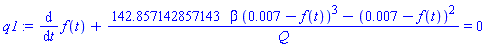 diff(f(t), t)+(142.857142857143*beta*(0.7e-2-f(t))^3-(0.7e-2-f(t))^2)/Q = 0