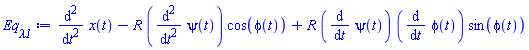 diff(diff(x(t), t), t)-R*(diff(diff(psi(t), t), t))*cos(phi(t))+R*(diff(psi(t), t))*(diff(phi(t), t))*sin(phi(t))