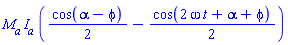 M__a*I__a*((1/2)*cos(alpha-phi)-(1/2)*cos(2*omega*t+alpha+phi))