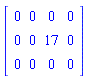 Matrix(3, 4, {(1, 1) = 0, (1, 2) = 0, (1, 3) = 0, (1, 4) = 0, (2, 1) = 0, (2, 2) = 0, (2, 3) = 17, (2, 4) = 0, (3, 1) = 0, (3, 2) = 0, (3, 3) = 0, (3, 4) = 0})