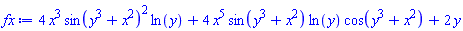 4*x^3*sin(y^3+x^2)^2*ln(y)+4*x^5*sin(y^3+x^2)*ln(y)*cos(y^3+x^2)+2*y